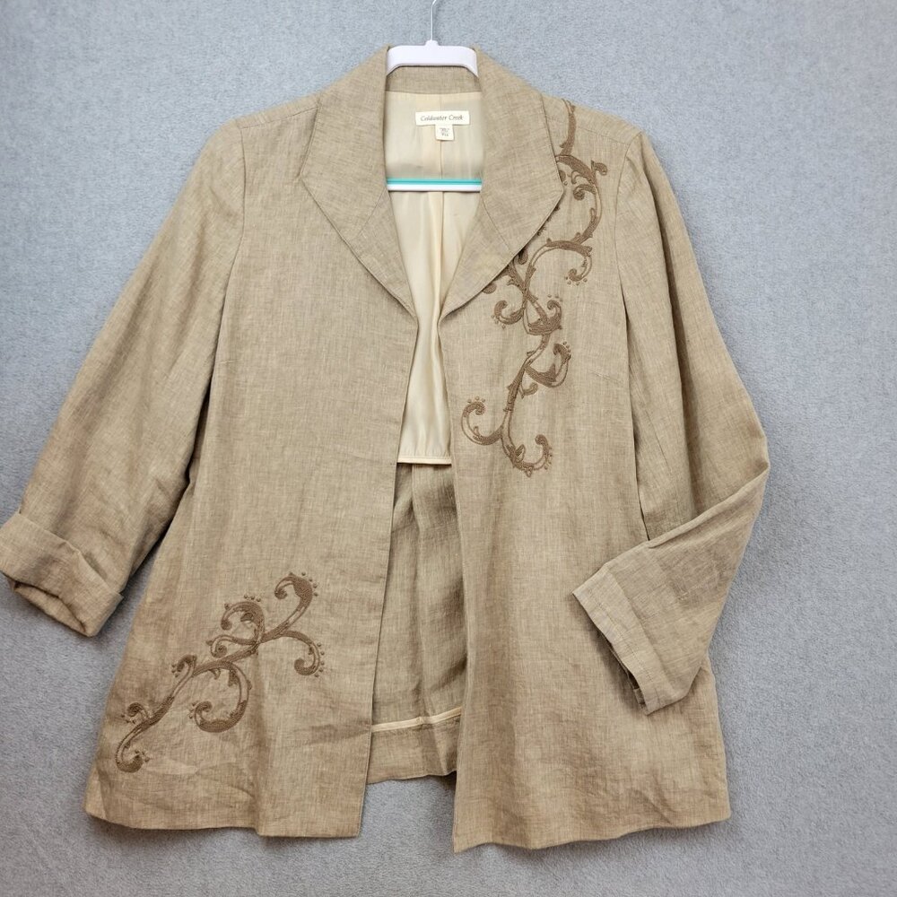 Coldwater Creek Beige Linen Blend Embroidered Blazer